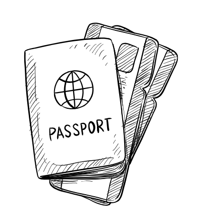 Sketch of passport and boarding passes