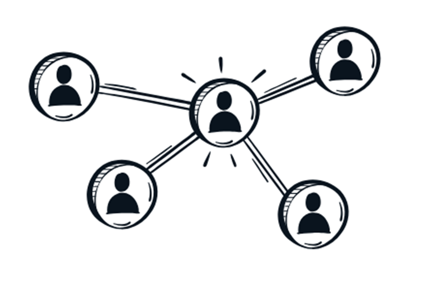 Sketch of icons of people in bubbles connected by lines