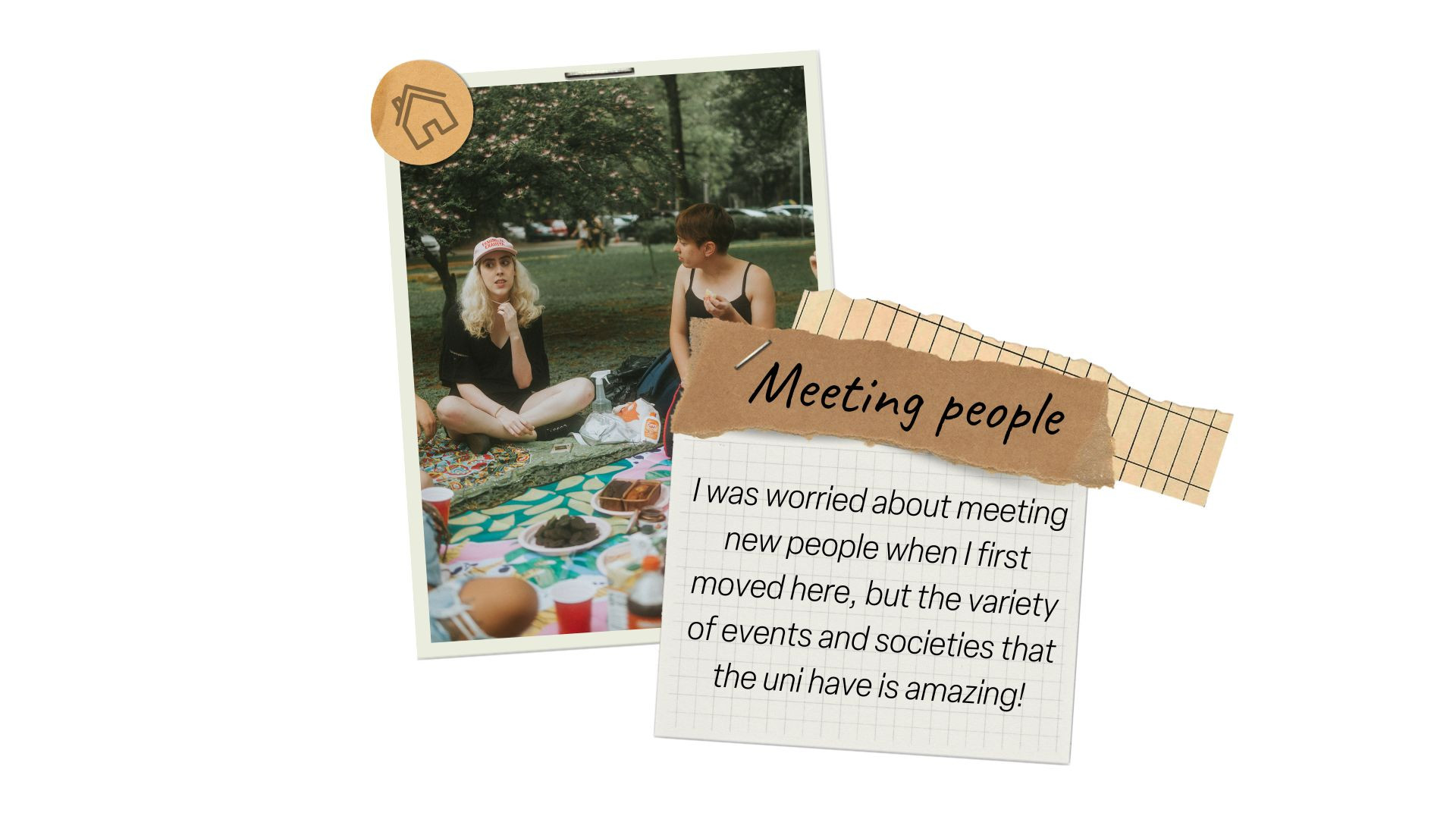 Note and photo of two people sat having a picnic