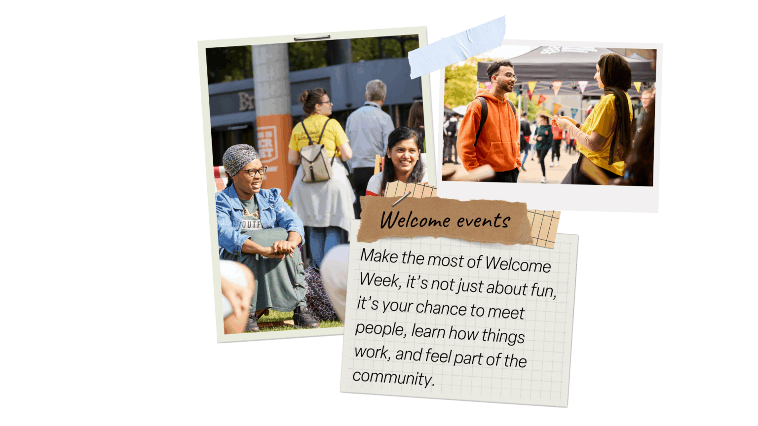 Note and photographs of students at freshers week