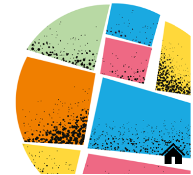 strive logo - circle made up of colourful shapes, home icon in bottom right